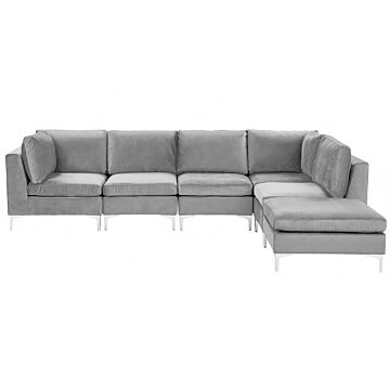 Left Hand Modular Corner Sofa Grey Velvet 5 Seater With Ottoman L-shaped Silver Metal Legs Glamour Style Beliani