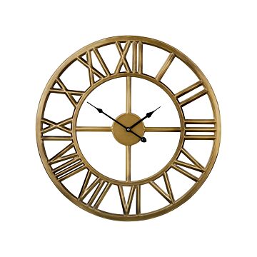 Wall Clock Gold Iron Frame Classic Design Roman Numerals Round 61 Cm Beliani