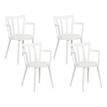 Set Of 4 Dining Chairs White Synthetic Padded Seat Faux Leather Open Back With Armrests Modern Minimalist Living Room Beliani