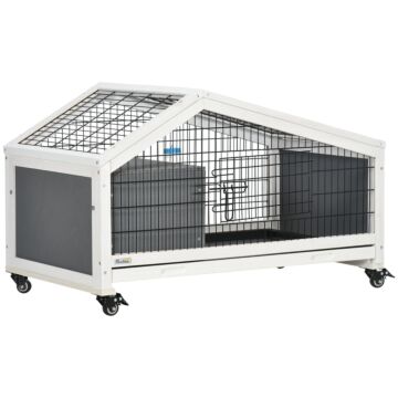 Pawhut Rabbit Hutch With Water Bottle, Guinea Pig Cage With Wheels, Bunny Run With Plastic Slide-out Tray, Small Animal House For Indoor, Dark Grey
