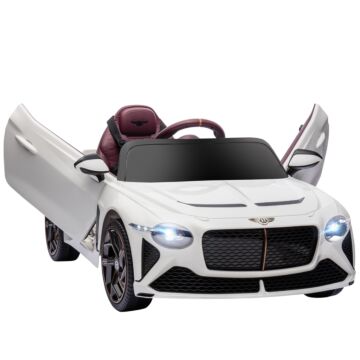 Homcom Bentley Bacalar Licensed 12v Kids Electric Ride On Car W/ Remote Control, Powered Electric Car W/ Portable Battery, For Kids Aged 3-5, White