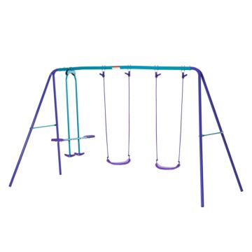 Outsunny Height Adjustable Metal Swing Set With Glider, Two Swing Seats And Adjustable Height, Outdoor Heavy Duty A-frame