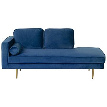Chaise Lounge Navy Blue Velvet Upholstered Left Hand Orientation Metal Legs Bolster Pillow Modern Design Beliani