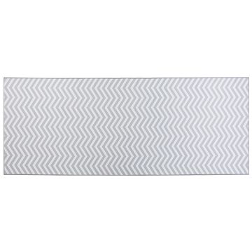 Runner Rug White Grey Polyester 80 X 200 Cm Rectangular Chevron Design Beliani