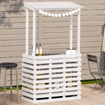 Vidaxl Outdoor Bar Table With Roof White 112.5x57x195.5 Cm Solid Wood