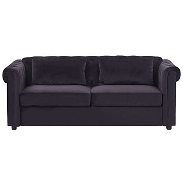 Chesterfield Sofa Bed Black Velvet Fabric Upholstery 3 Seater Pull-out With Mattress Contemporary Beliani