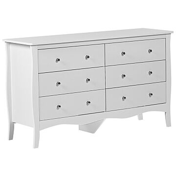 Chest Of Drawers White Sideboard With 6 Drawers 75 X 130 Cm Living Room Bedroom Hallway Storage Cabinet Modern French Style Beliani