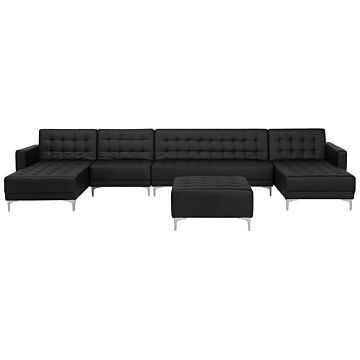 Corner Sofa Bed Black Faux Leather Tufted Modern U-shaped Modular 6 Seater With Ottoman Chaise Lounges Beliani