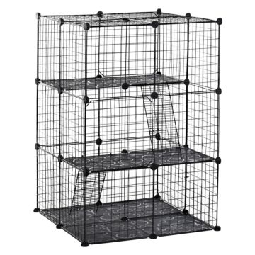 Pet Playpen Diy Small Animal Cage Enclosure Metal Wire Fence 39 Panels With 3 Doors 2 Ramps For Kitten Bunny Chinchilla Pet Mink Black By Pawhut