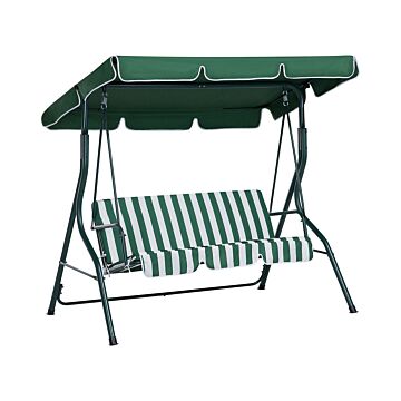 Patio Garden Swing Green Striped Mesh Steel Frame 3 Seater With Canopy Beliani