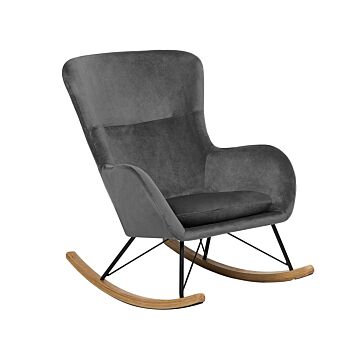 Rocking Chair Dark Grey Velvet Metal Legs Wooden Skates Modern Beliani