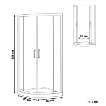 Shower Enclosure Silver Tempered Glass Aluminium Frame Double Door Half Round 80x80x185cm Modern Design Beliani
