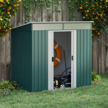 Outsunny 6.5 X 4ft Galvanised Metal Shed With Foundation, Lockable Tool Garden Shed With Double Sliding Doors And 2 Vents, Green