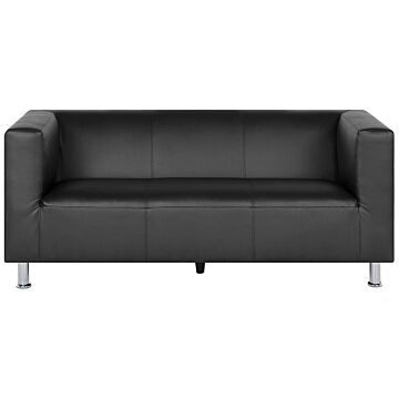 3 Seater Sofa Black Faux Leather Silver Metal Legs Contemporary Beliani