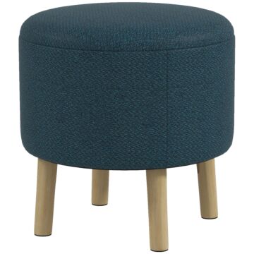 Homcom Round Ottoman Stool With Storage, Linen Fabric Upholstered Foot Stool With Padded Seat, Hidden Space And Wood Legs