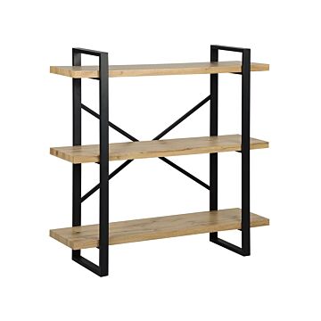 3 Tier Bookcase Light Wood With Black Metal Frame Open Shelves Industrial Cross-back Home Storage Minimalist Freestanding Unit Beliani