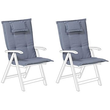 Set Of 2 Garden Chair Cushion Blue Polyester Seat Backrest Pad Modern Design Outdoor Pad Beliani