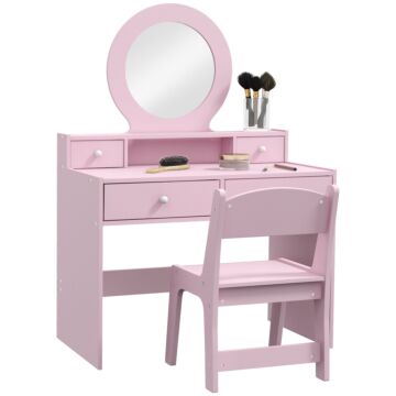 Aiyaplay Kids Dressing Table Set Kids Make Up Table With Stool And Mirror, Storage Drawers, Gift For Aged 3-8