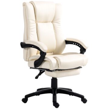 Vinsetto Pu Leather Office Chair, Swivel Computer Chair With Footrest, Wheels, Adjustable Height, Cream White