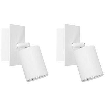 Set Of 2 Wall Lamps White Metal Sconce Adjustable Light Glamour Minimalist Design Bedroom Lighting Beliani
