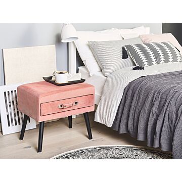 Side Table With Storage Pink Corduroy Black Legs 46 X 50 X 35 Cm Suitcase Beliani