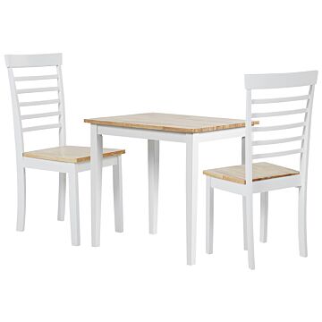 Dining Set Light Wood And White Rubber Wood Table And 2 Chairs For Kitchen Beliani