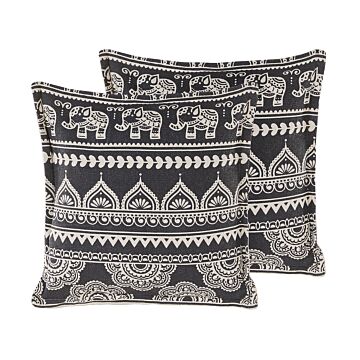Set Of 2 Scatter Cushions Black And White Cotton 45 X 45 Cm Removable Cases With Polyester Filling Beliani