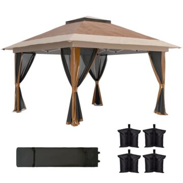 Outsunny 3.6 X 3.6m Pop-up Gazebo, With Accessories - Brown