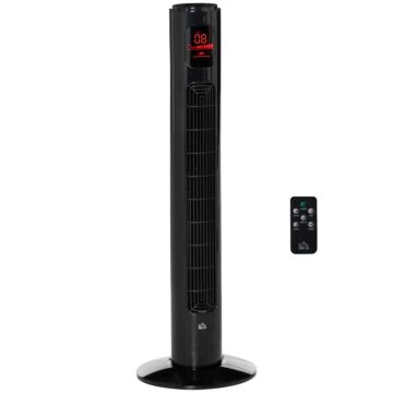 Homcom 38'' Freestanding Tower Fan, 3 Speed 3 Mode, 12h Timer, 70 Degree Oscillation, Led Panel, 5m Remote Controller, Black