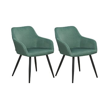 Set Of 2 Dining Chairs Green Fabric Seats Metal Legs For Dining Room Kitchen Beliani