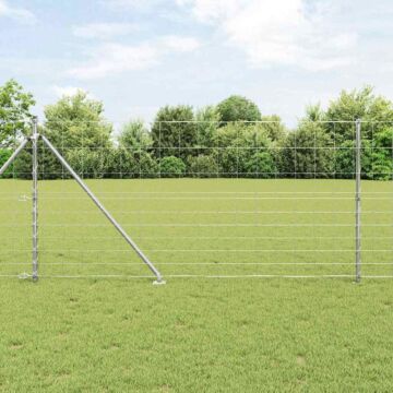 Vidaxl Field Fence 1.2x50 M Galvanised Steel, Vidaxl Fence Posts With Spike 13 Pcs Ø32 Mm 140 Cm Galvanised Steel