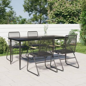 Vidaxl 5 Piece Garden Dining Set Black Pvc Rattan