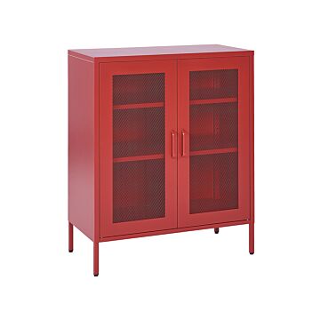 Office Cabinet Red Metal 2 Doors Locks Keys Industrial Design Home Office Furniture Beliani