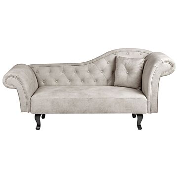 Chaise Lounge Taupe Velvet Button Tufted Upholstery Right Hand With Cushion Retro Traditional Style Easy Clean Pet Friendly Beliani