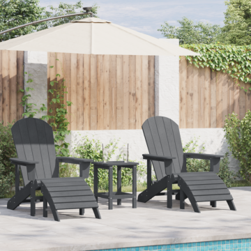 Vidaxl 3 Piece Garden Lounge Set Light Grey Hdpe, Vidaxl Adirondack Chair With Footrest Light Grey Hdpe, Vidaxl Adirondack Side Table Light Grey 38x38x45 Cm Hdpe