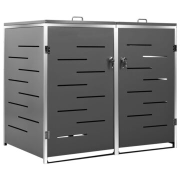 Vidaxl Double Wheelie Bin Shed 138x77.5x112.5 Cm Stainless Steel