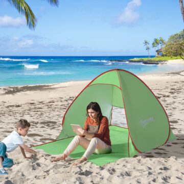Outsunny 2-3 Person Pop Up Tent Beach Tent Hiking Uv 30+ Protection Patio Sun Shelter (green)