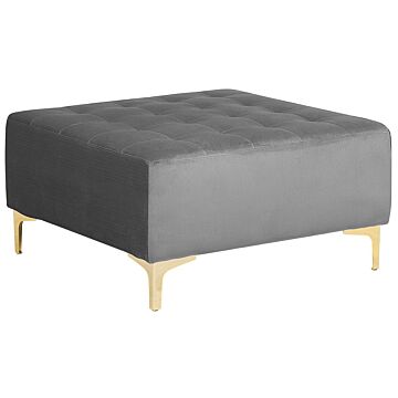 Ottoman Grey Velvet Tufted Fabric Modern Living Room Square Footstool Gold Legs Beliani