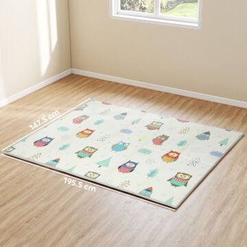 Aiyaplay Foldable Baby Plat Mat Double Sided, Kids Floor Mat For Crawling, 195.5l X 147.5w Cm, Car Track And Owl Theme