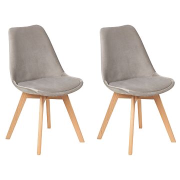Set Of 2 Dining Chairs Beige Velvet Upholstery Seat Sleek Wooden Legs Modern Design Beliani