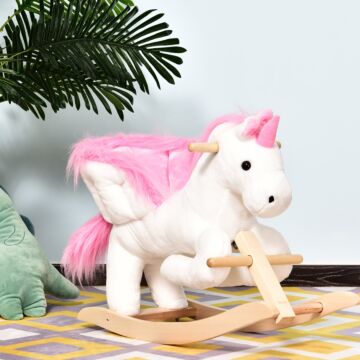 Homcom Unicorn Rocking Horse Kids Wooden Ride On Plush Toy W/ Music