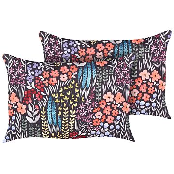 Set Of 2 Outdoor Cushions Multicolour Polyester 40 X 60 Cm Rectangular Floral Print Pattern Scatter Pillow Garden Patio Beliani