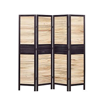 Room Divider Light Wood And Brown Paulownia Wood Plywood 4 Panels Folding Decorative Screen Partition Living Room Bedroom Traditional Design Beliani
