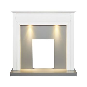 Adam Honley Fireplace In Pure White & Grey With Downlights, 48 Inch