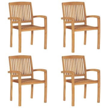 Vidaxl Stacking Garden Chairs 4 Pcs Solid Teak Wood