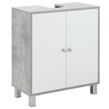 Kleankin Under Sink Cabinet, Bathroom Vanity Unit, Pedestal Under Sink Design, Storage Cupboard With Adjustable Shelves, White And Grey