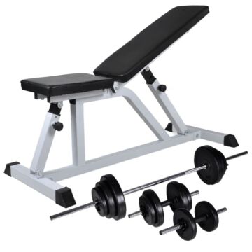 Vidaxl Workout Bench With Barbell And Dumbbell Set 30.5 Kg