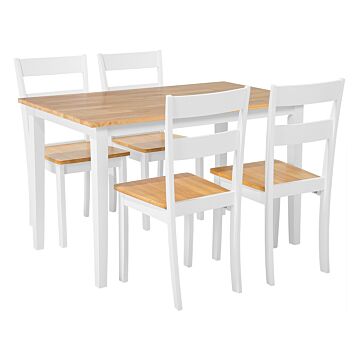 Dining Set White Solid Wood Light Wood Top 4 Seater 114 X 68 Cm Modern Scandinavian Beliani