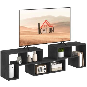 Homcom Tv Stand For Tvs Up To 75 Inches, Free Combination Tv Unit With Storage Shelves, Extendable Entertainment Centre For Living Room, Black Wood Grain