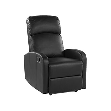 Recliner Chair Black Faux Leather Upholstery Blue Led Light Usb Port Modern Design Living Room Armchair Beliani